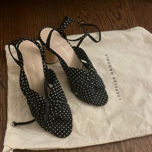 Excellent condition (size 8) Loeffler Randall black/white dot heeled sandals
